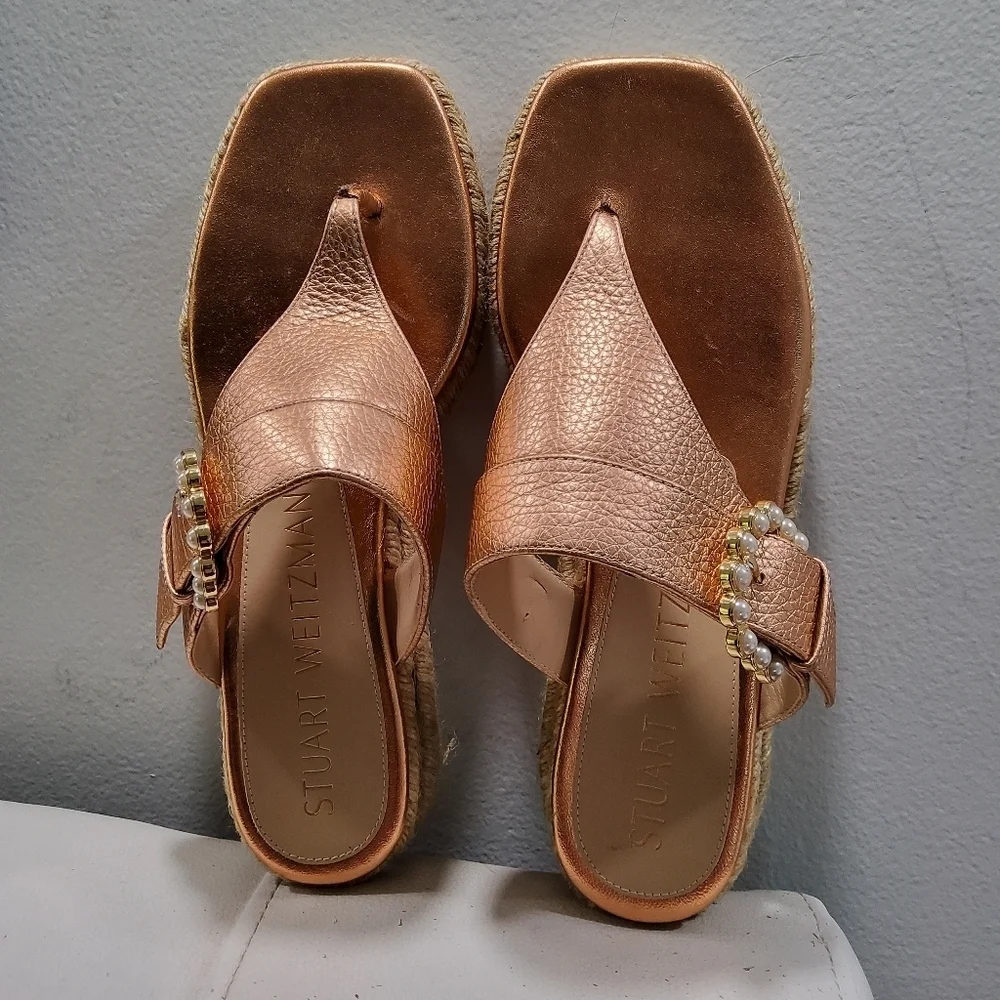 Stuart Weitzman Pearl Buckle Espadrilles Size 6,5